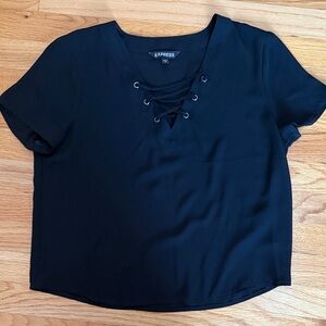 Express Women's Short Sleeve Black Lace-Up Tee